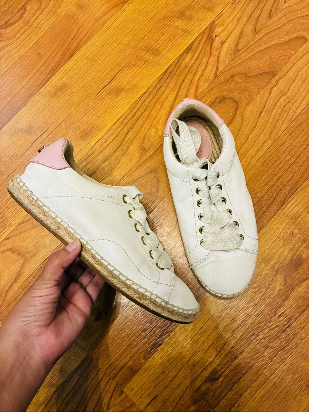 Coach white leather espadrille sneakers pastel pink size 7 y2k preppy - Picture 2 of 7